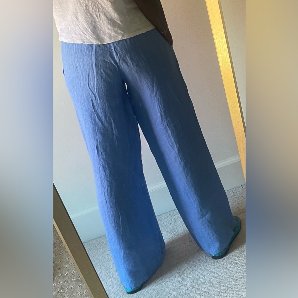 Italian Linen Wide Leg Pant, Blue, Sz.โ Sm/Med Linen & Moore - Picture 14 of 15